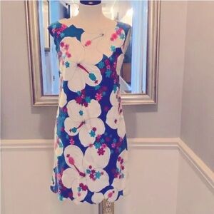 1960’s Vintage Hawaiian Surf Blue White Psychedelic Scalloped Hem Mini Dress EC